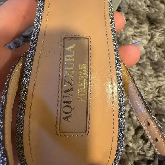 AQUAZZURA SILVER POMPOM SLINGBACK SANDALS - Picture 8 of 10